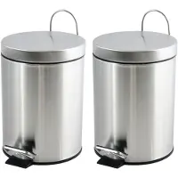 Spirella MSV kleine pedaalemmer - 2x - rvs - zilver - 5L - 20 x 27 cm - Badkamer/toilet - Pedaalemmers