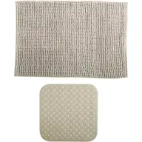 MSV Douche anti-slip mat en droogloop mat - Sevilla badkamer set - rubber/microvezel - beige - Badmatjes
