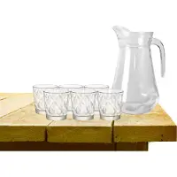 Excellent houseware karaf schenkkan glas 1000 ml met 6x stuks waterglazen - Drinkglazen