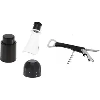 Excellent houseware Wijnset - Wijnschenker - Champagne/Wijnstopper - Kurkentrekker - Zwart - kunststof - Kurkentrekkers