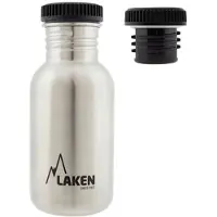 Laken RVS fles 0,5L Basic Steel Bottle - Black screw cap,