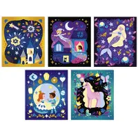 Janod Les Ateliers Du Calme - Glow In The Dark Zand En Glitter Magische Nacht - 5 Schilderijen Om Te Versieren - Geschikt Vanaf 5 Jaar