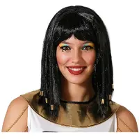 Atosa Verkleedpruik voor dames met half lang haar - Cleopatra - zwart - Egypte/geschiedenis/oudheid