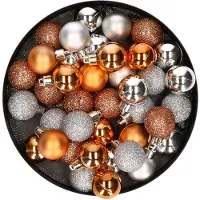 Cosy & Trendy Kleine kunststof kerstversiering 40x stuks set en 3 cm kerstballen in het zilver en koper - Kerstbal
