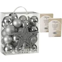 House of Seasons 39x stuks kunststof kerstballen en kerstornamenten met ster piek zilver inclusief kerstbalhaakjes - Kerstbal
