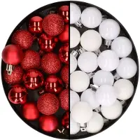 Cosy & Trendy Kleine kunststof kerstversiering 40x stuks set en 3 cm kerstballen in het wit en rood - Kerstbal