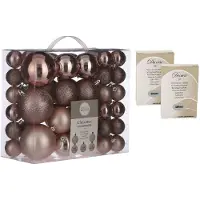 House of Seasons 46x stuks kunststof kerstballen roze 4, 6 en 8 cm inclusief kerstbalhaakjes - Kerstbal