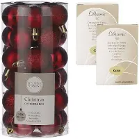 House of Seasons 30x Kleine kunststof kerstballen rood 3 cm inclusief kerstbalhaakjes - Kerstbal