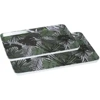 Secret De Gourmet Set 2x dienbladen/serveerbladen rechthoekig Jungle wit/groen - Dienbladen