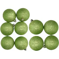 Cosy & Trendy Glitter kerstballen 10x stuks appelgroen 8 en 10 cm kunststof - Kerstbal