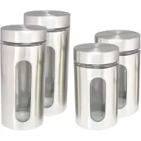 Hi Set van 4x keuken voedsel opslag voorraadpotten glas/rvs in 2 formaten - Voorraadpot