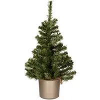 Everlands Mini kerstboom groen - in grijze kunststof pot - 60 cm - kunstboom - Kunstkerstboom