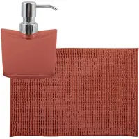 MSV badkamer droogloop mat/tapijtje - 40 x 60 cm - en zelfde kleur zeeppompje 260 ml - terracotta - Badmatjes