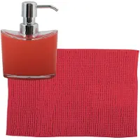 MSV badkamer droogloop mat/tapijtje - 40 x 60 cm - en zelfde kleur zeeppompje 260 ml - rood - Badmatjes
