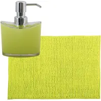 MSV badkamer droogloop mat/tapijtje - 40 x 60 cm - en zelfde kleur zeeppompje 260 ml - lime groen - Badmatjes