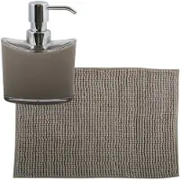 MSV badkamer droogloop mat/tapijtje - 50 x 80 cm - en zelfde kleur zeeppompje 260 ml - beige - Badmatjes
