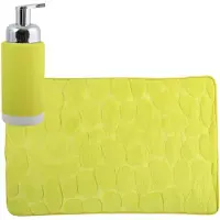 MSV badkamer droogloop mat/tapijt Kiezel - 50 x 80 cm - zelfde kleur zeeppompje - limegroen - Badmatjes