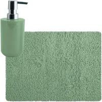 MSV badkamer droogloop tapijt - Langharig - 50 x 70 cm - incl zeeppompje zelfde kleur - groen - Badmatjes