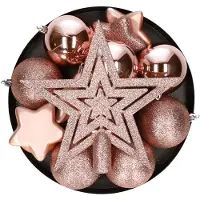 House of Seasons Kerstballen met ster piek set - 40-delig - lichtroze - kunststof - Kerstbal
