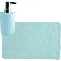 MSV badkamer droogloop mat/tapijt Kiezel - 50 x 80 cm - zelfde kleur zeeppompje - mintgroen - Badmatjes