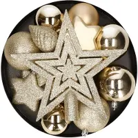 House of Seasons Kerstballen set met ster piek - 40-delig - champagne - kunststof - kerstversiering - Kerstbal