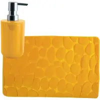 MSV badkamer droogloop mat/tapijt Kiezel - 50 x 80 cm - zelfde kleur zeeppompje - saffraan geel - Badmatjes