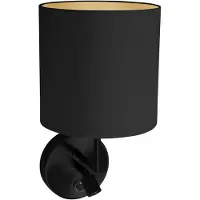 Steinhauer Wandlamp Noor 1562ZW - Verstelbaar met leeslampje, Goud/Zwart, Metaal/Textiel, - Tijdloos Design voor Binnengebruik