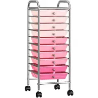 vidaXL Opbergtrolley met 10 lades mobiel kunststof ombre roze