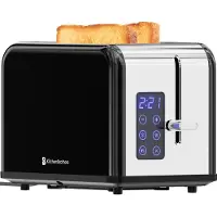 Kitchenbrothers Broodrooster - Toaster - 6 Warmteniveaus - 2 Extra Brede Sleuven - Touch display - 815W - RVS/Zwart