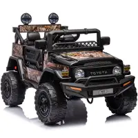 Vrooomy Toyota FJ Cruiser elektrische kinderauto, 12V (1-6 jaar) – Officieel gelicenseerd, met afstandsbediening, EVA-banden, 2 motoren en lederen stoel – Elektrische kinderauto, zwart