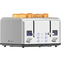 Kitchenbrothers Broodrooster - Toaster - 6 Warmteniveaus - 4 Extra Brede Sleuven - 1630W - RVS/Zilver