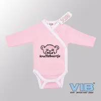 Vib - Rompertje (overslag) Luxe Katoen - Oma's Knuffelbeertje (Roze-Wit) - Babykleertjes - romper - rompertjes - rompertjes met tekst - baby cadeau - baby aankondiging - overslagromper
