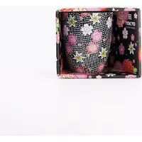 Tokyo Design Studio - Kawaii Flower mok - Zwart - 300ml - zwarte mok met roze bloemen - animestijl
