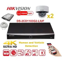 Hikvision IP Camera Kit 2x Dome Smart Hybrid Light Serie 8MP NVR 4xChannel POE- 2TB Harde Schijf Max 4x Camera (nieuw)