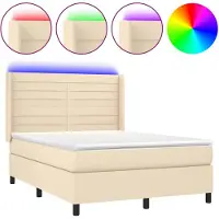 vidaXL Boxspring met matras en LED stof crèmekleurig 140x190 cm