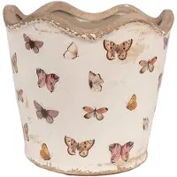 Clayre & Eef Bloempot Binnen Ø 16x15 cm Beige Roze Keramiek Vlinders Plantenpot Beige Plantenpot