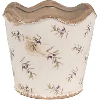 Clayre & Eef Bloempot Binnen Ø 16x15 cm Beige Blauw Keramiek Olijven Plantenpot Beige Plantenpot
