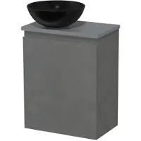 Maxaro Toiletmeubel met waskom | 41 cm Donkergrijs beton Greeploos front Mat zwart Keramiek waskom Middengrijs blad