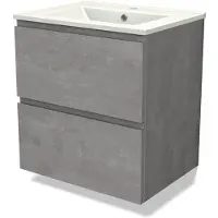 Maxaro Modulo Badkamermeubel met wastafel | 60 cm Lichtgrijs beton Greeploos front Keramiek 2 lades onder elkaar