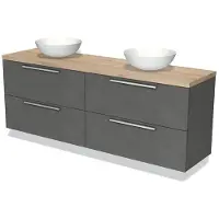 Maxaro Modulo Plato Badkamermeubel voor waskom | 180 cm Donkergrijs beton Vlak front Lichtbruin eiken blad 4 lades