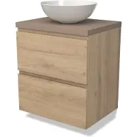 Maxaro Modulo Plato Badkamermeubel voor waskom | 60 cm Lichtbruin eiken Greeploos front Taupe blad 2 lades onder elkaar
