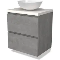 Maxaro Modulo Plato Badkamermeubel voor waskom | 60 cm Lichtgrijs beton Greeploos front Hoogglans wit blad 2 lades onder elkaar