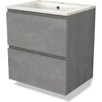 Maxaro Modulo Badkamermeubel met wastafel | 60 cm Lichtgrijs beton Greeploos front Mineraalmarmer 2 lades onder elkaar