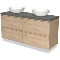 Maxaro Modulo Plato Badkamermeubel voor waskom | 140 cm Lichtbruin eiken Greeploos front Donkergrijs beton blad 4 lades