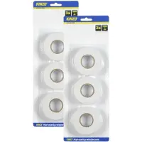 Kinzo Dubbelzijdig tape/plakband - wit - set met 6x rollen van 2 meter - 18 mm breed - Tape (klussen)