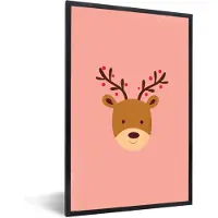 PosterMonkey Fotolijst incl. Poster - Rendier - Kerst - Roze - Kerstmis - Winter - 40x60 cm - Posterlijst - Kerstmis Decoratie - Kerstversiering - Kerstdecoratie Woonkamer