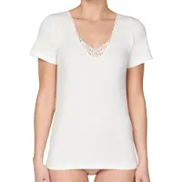Entex dames thermo shirt korte mouw met kant - Wollen thermisch ondergoed dames - Crème / M - Creme