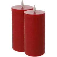 Cepewa LED kaars/stompkaars - 2x - rood - D7,5 x H15 cm - LED kaarsen