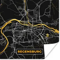 PosterMonkey Poster Stadskaart – Kaart – Regensburg – Gold – Duitsland – Plattegrond - 100x100 cm XXL