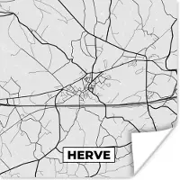 PosterMonkey Poster Zwart Wit – België – Plattegrond – Stadskaart – Kaart – Herve - 50x50 cm